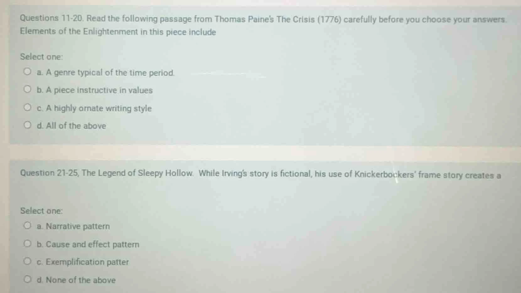 questions 11-20. read the following passage from thomas paines the cris…