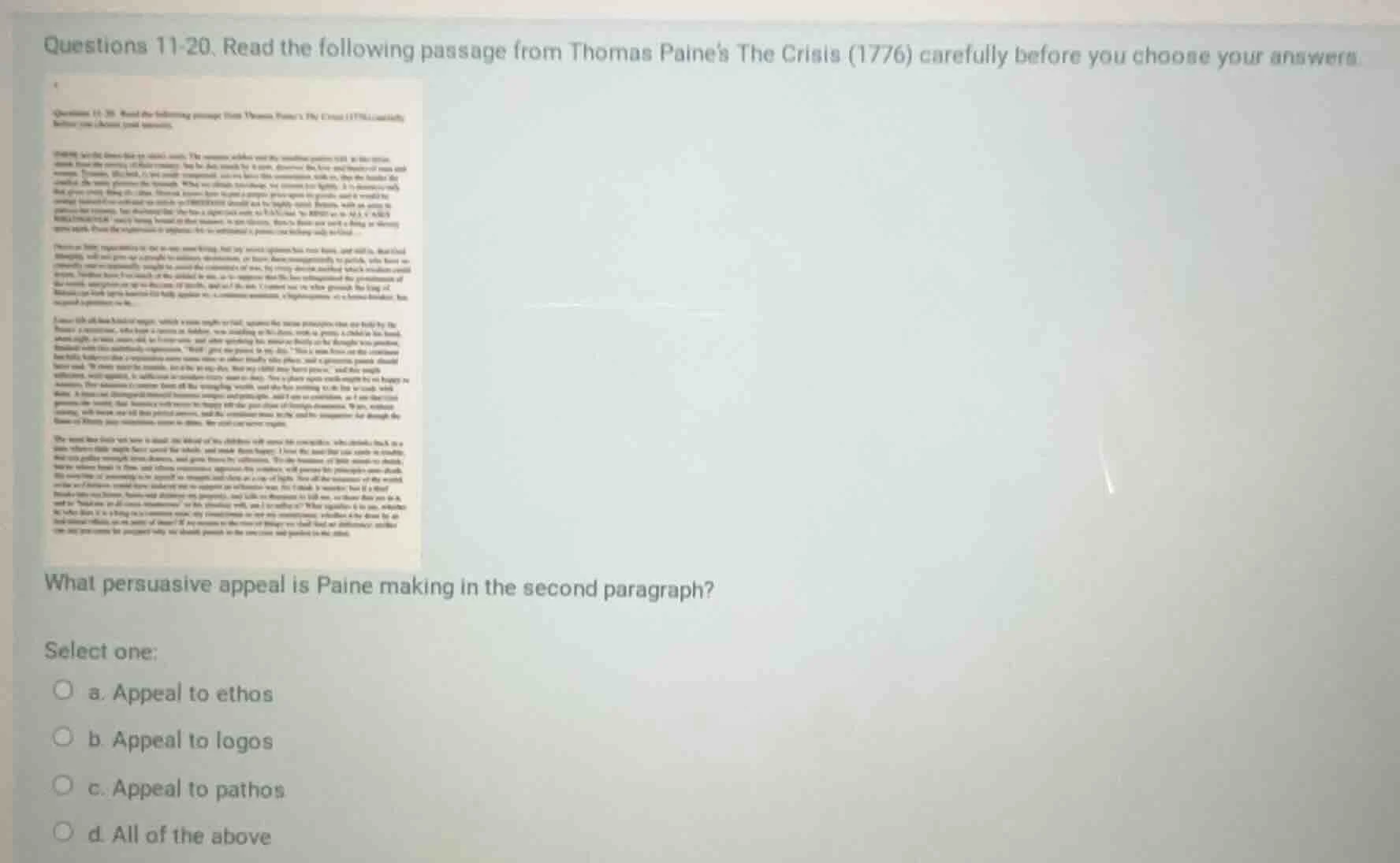 questions 11-20. read the following passage from thomas paines the cris…
