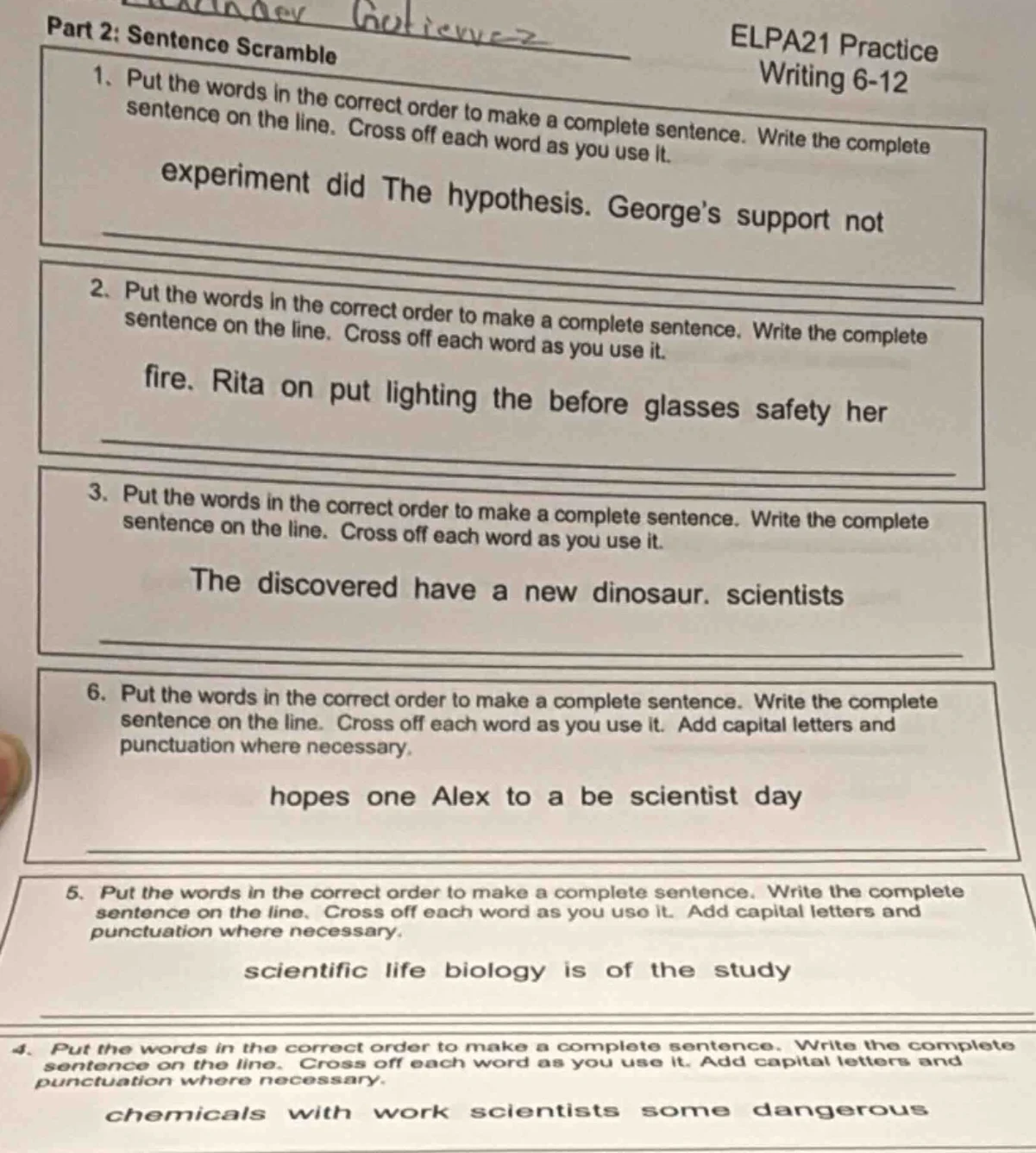 elpa21 practice writing 6-12 part 2: sentence scramble 1. put the words…