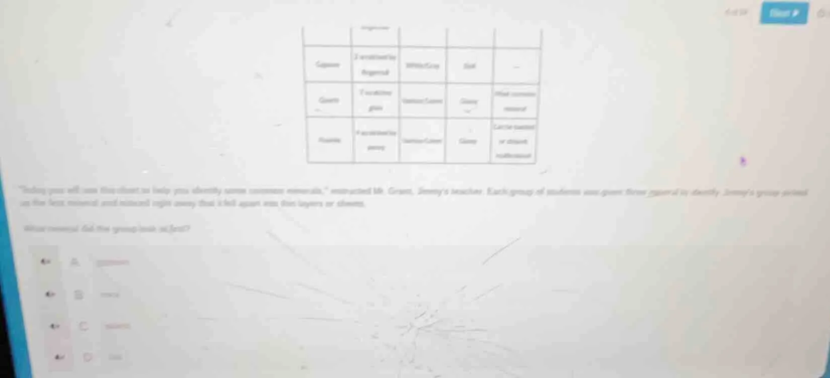 “today you will use this chart to help you identify some common mineral…