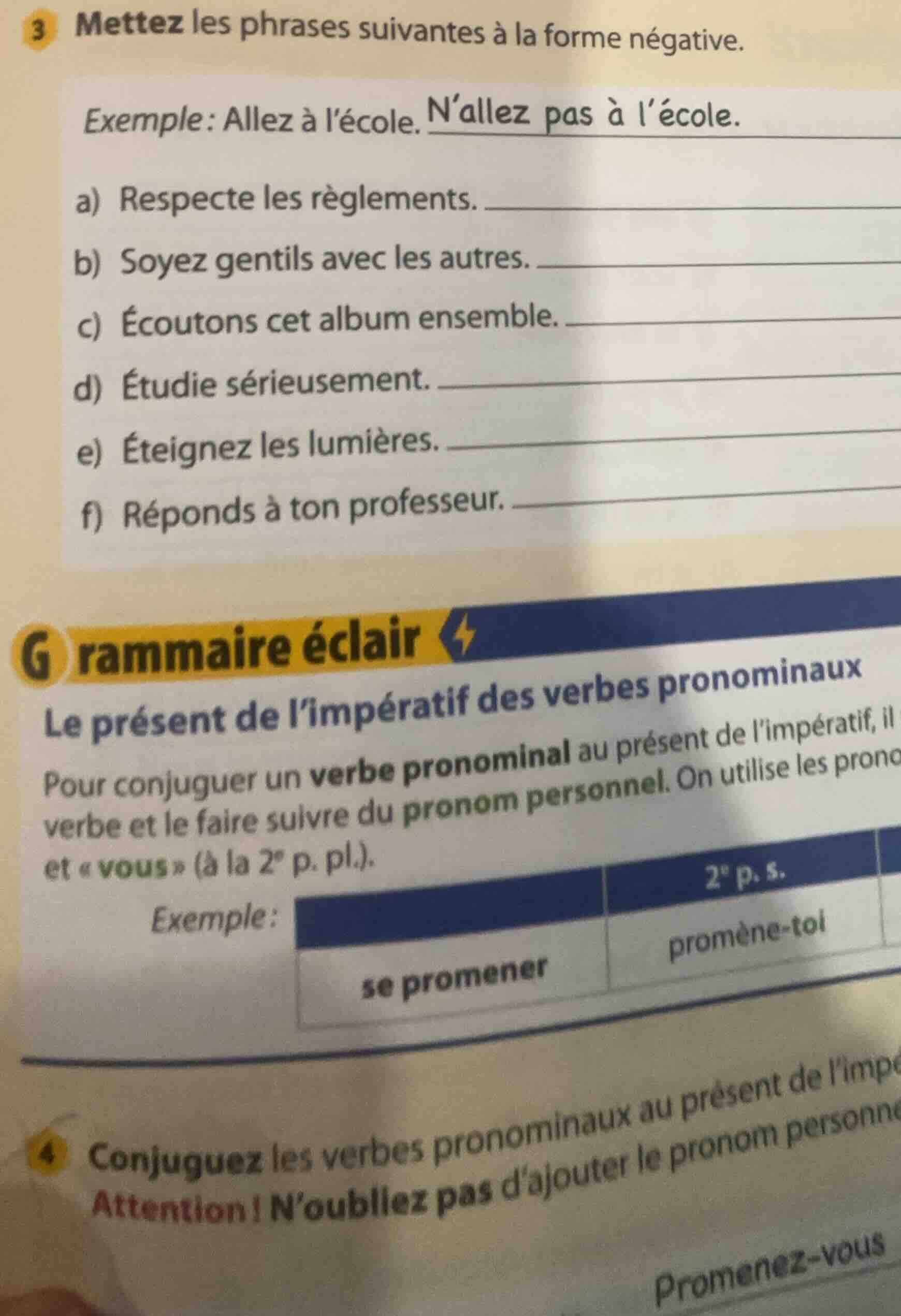 3 mettez les phrases suivantes à la forme négative. exemple: allez à lé…