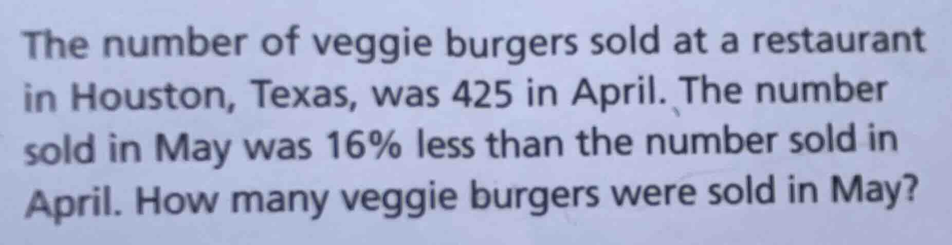 the number of veggie burgers sold at a restaurant in houston, texas, wa…