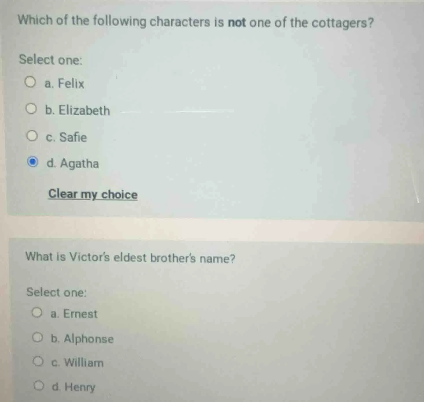 which of the following characters is not one of the cottagers? select o…