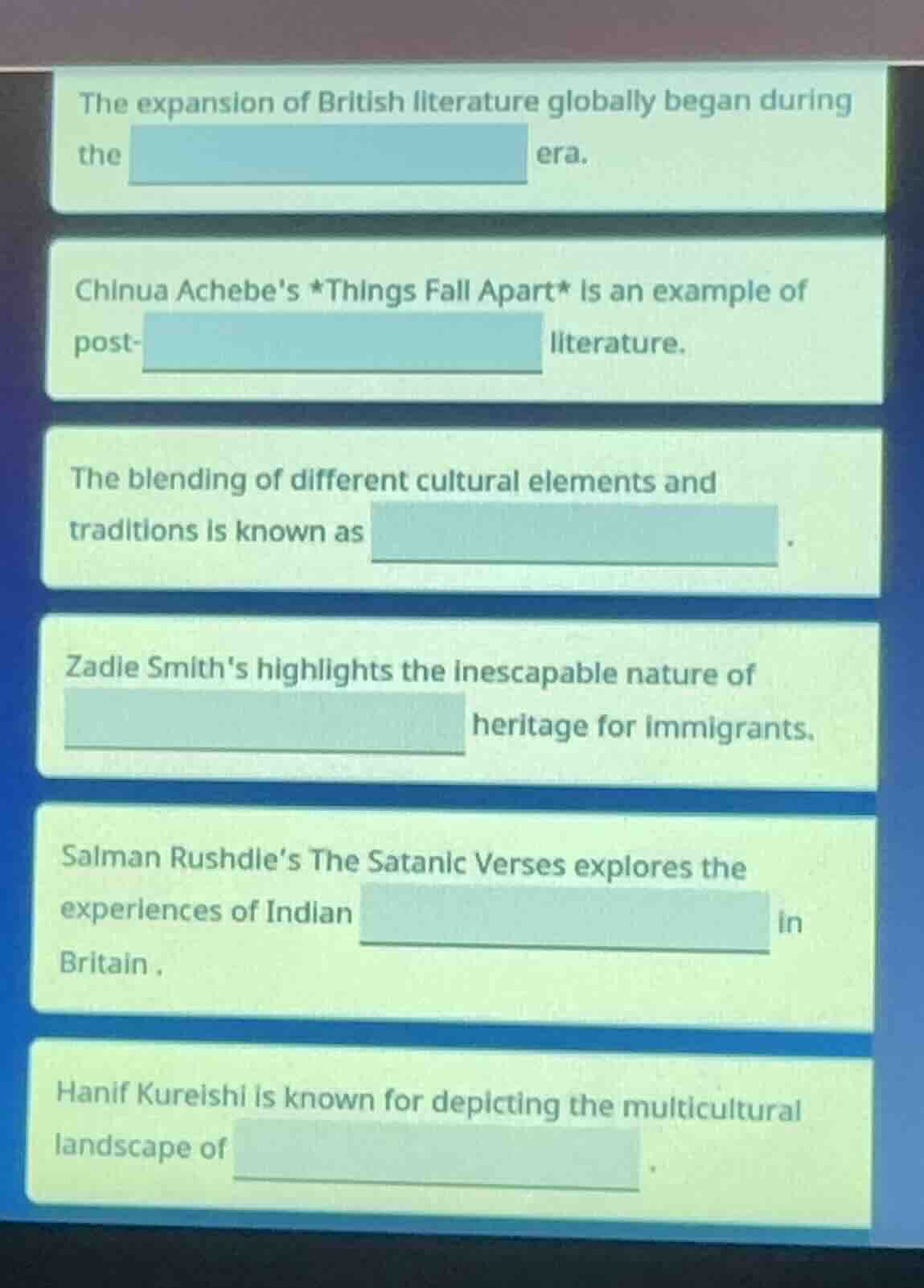 1. the expansion of british literature globally began during the ______…