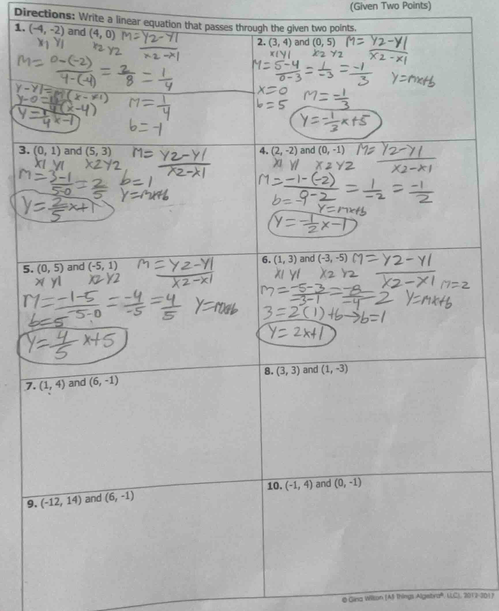(given two points) directions: write a linear equation that passes thro…