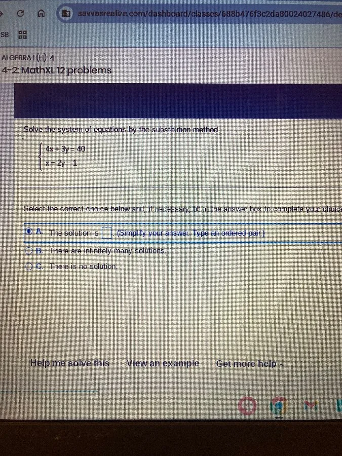 algebra 1 (h)-4 4-2: mathxl 12 problems solve the system of equations b…
