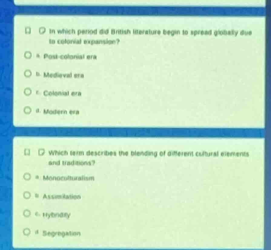 1. in which period did british literature begin to spread globally due …