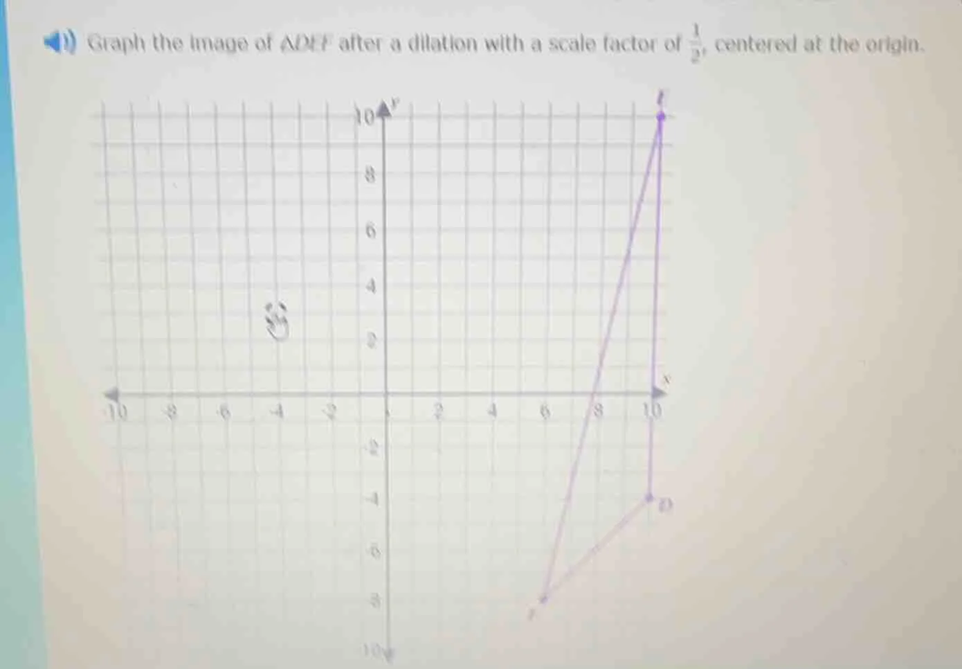 graph the image of $\triangle def$ after a dilation with a scale factor…