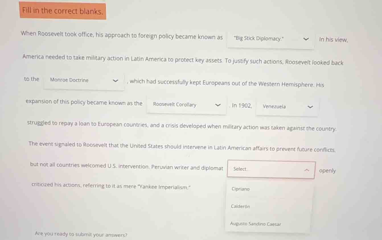 fill in the correct blanks. when roosevelt took office, his approach to…