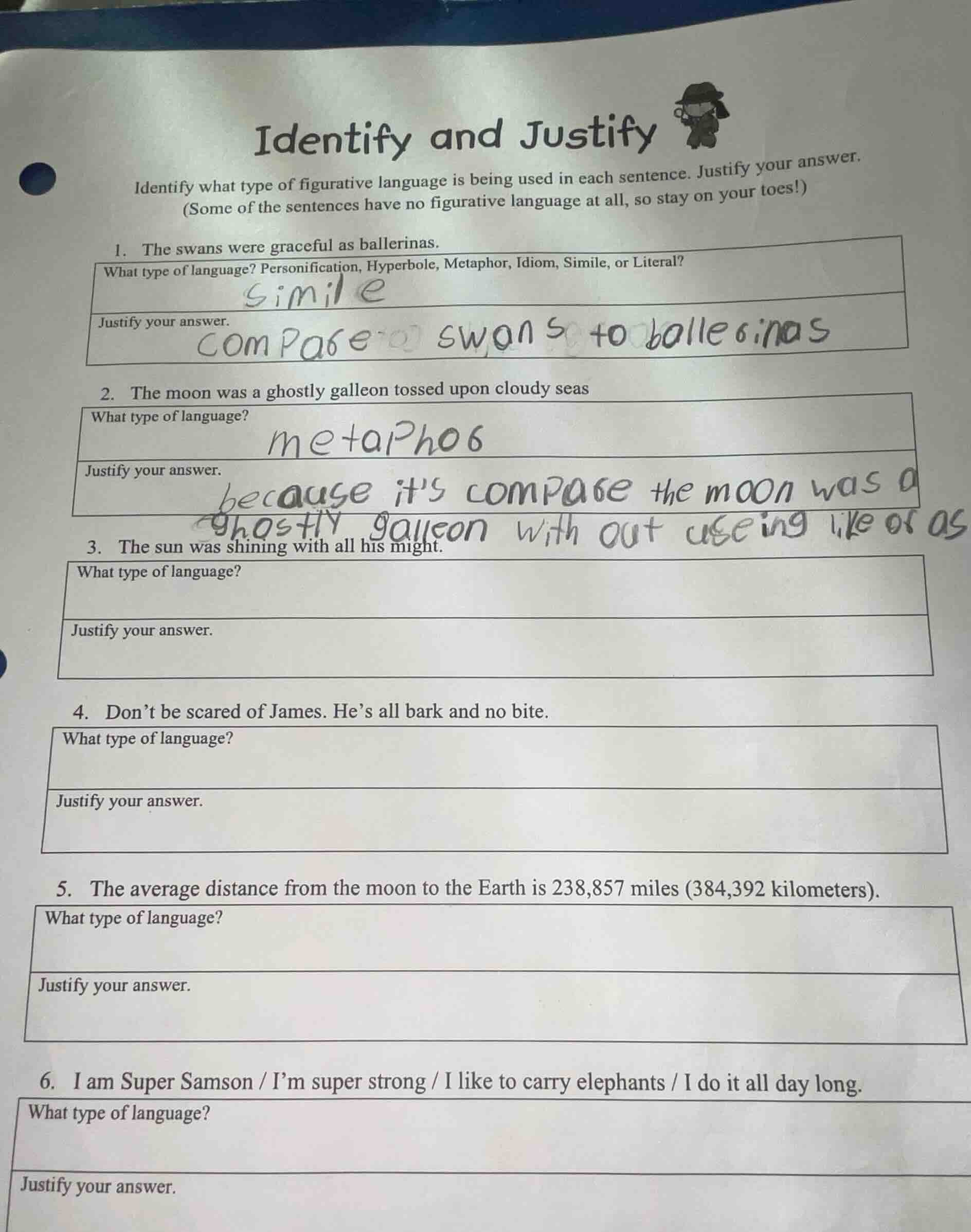 identify and justifyidentify what type of figurative language is being …