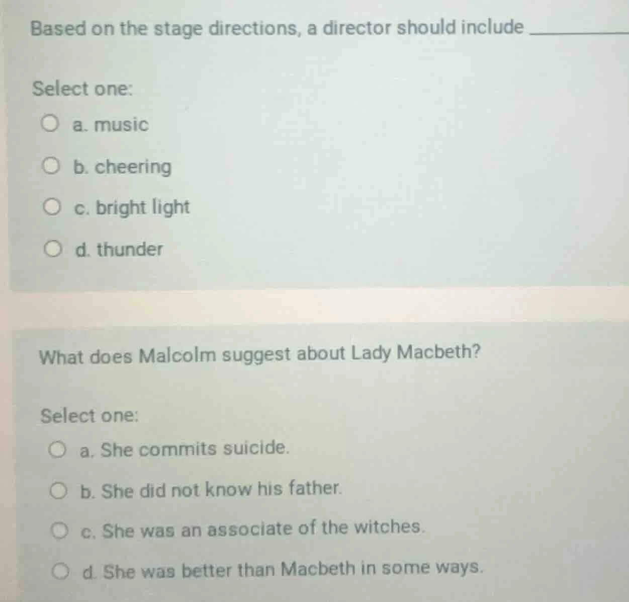 based on the stage directions, a director should include ____________ s…