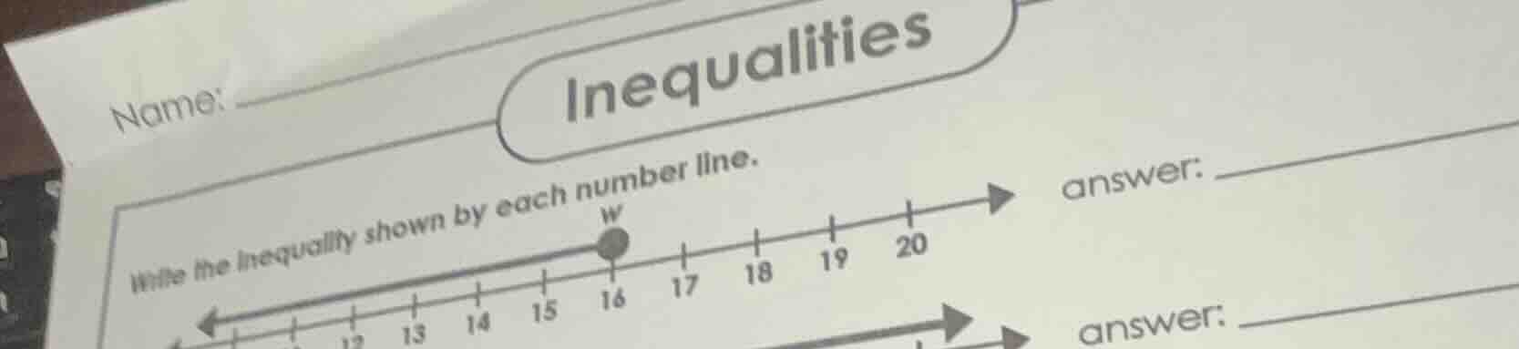 name:inequalitieswrite the inequality shown by each number line.answer:…