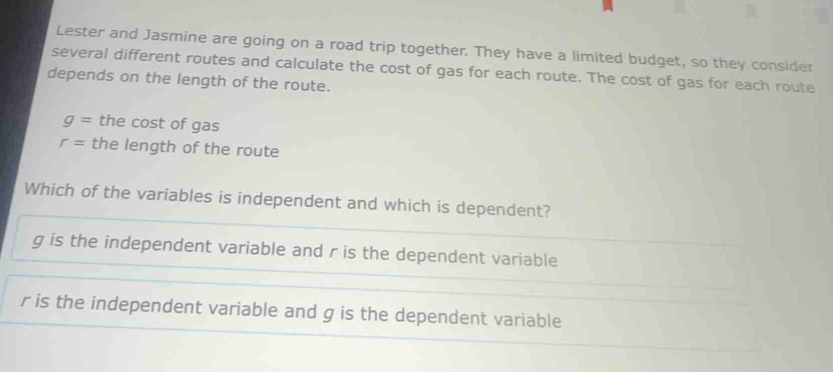 lester and jasmine are going on a road trip together. they have a limit…