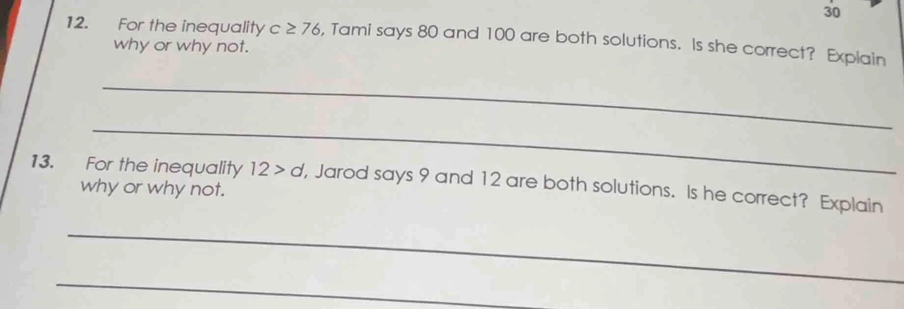 12. for the inequality $c \\geq 76$, tami says 80 and 100 are both solu…