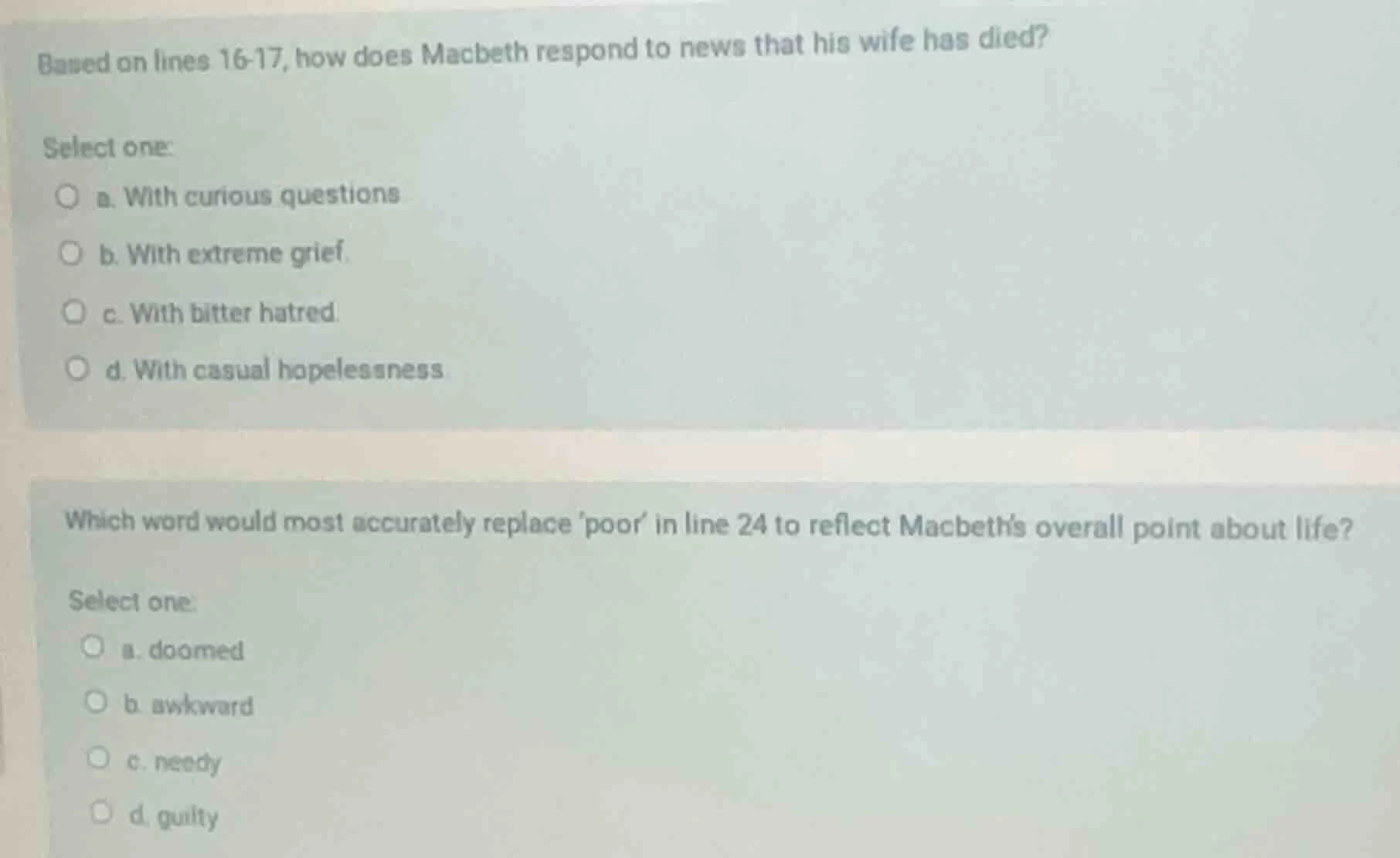 based on lines 16-17, how does macbeth respond to news that his wife ha…