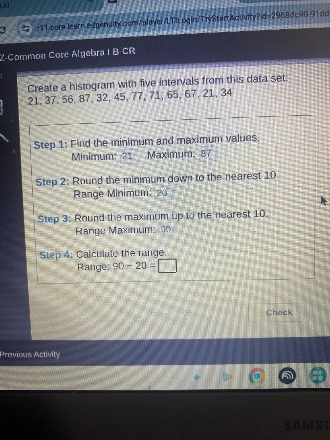 z.common core algebra i b-cr create a histogram with five intervals fro…