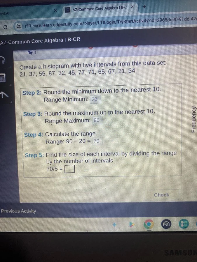 az-common core algebra i b-cr try it create a histogram with five inter…