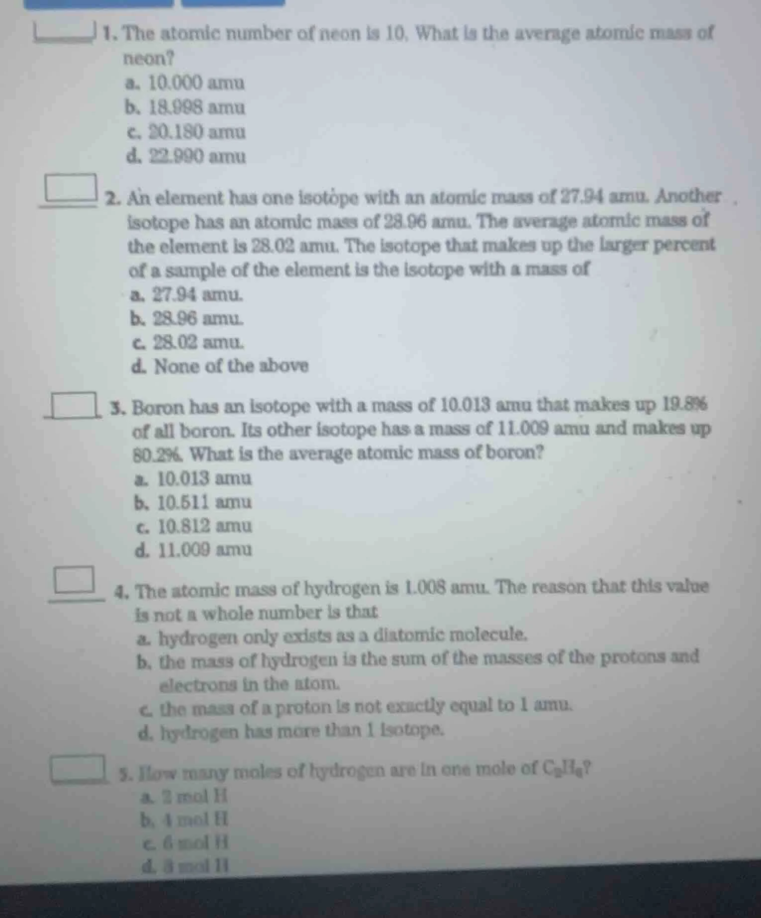 1. the atomic number of neon is 10. what is the average atomic mass of …