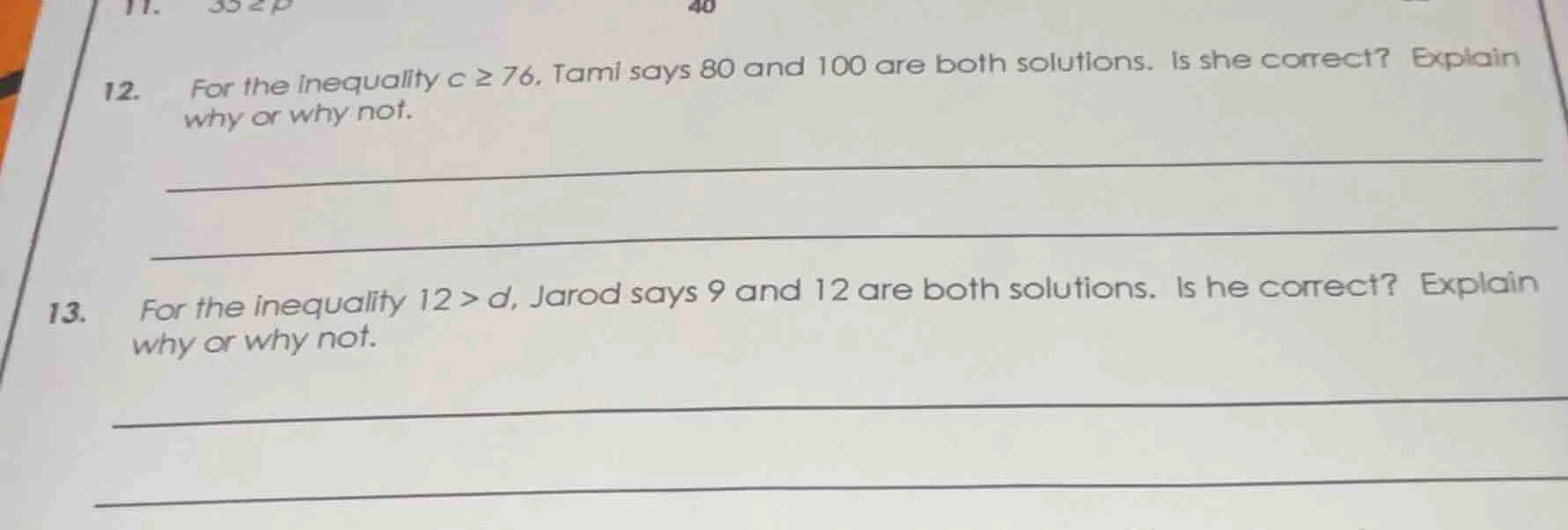 12. for the inequality $c \\geq 76$, tami says 80 and 100 are both solu…