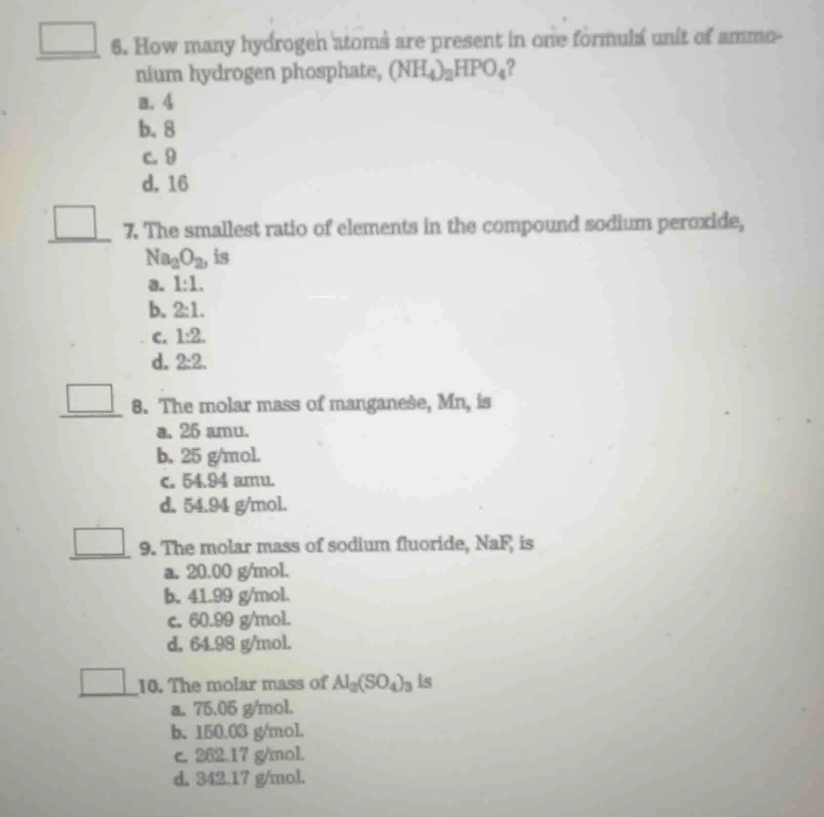 6. how many hydrogen atoms are present in one formula unit of ammonium …