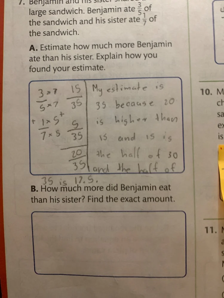 7. benjamin and his sister shared a large sandwich. benjamin ate $\frac…