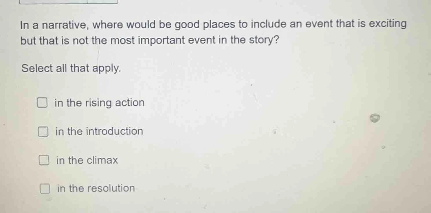 in a narrative, where would be good places to include an event that is …