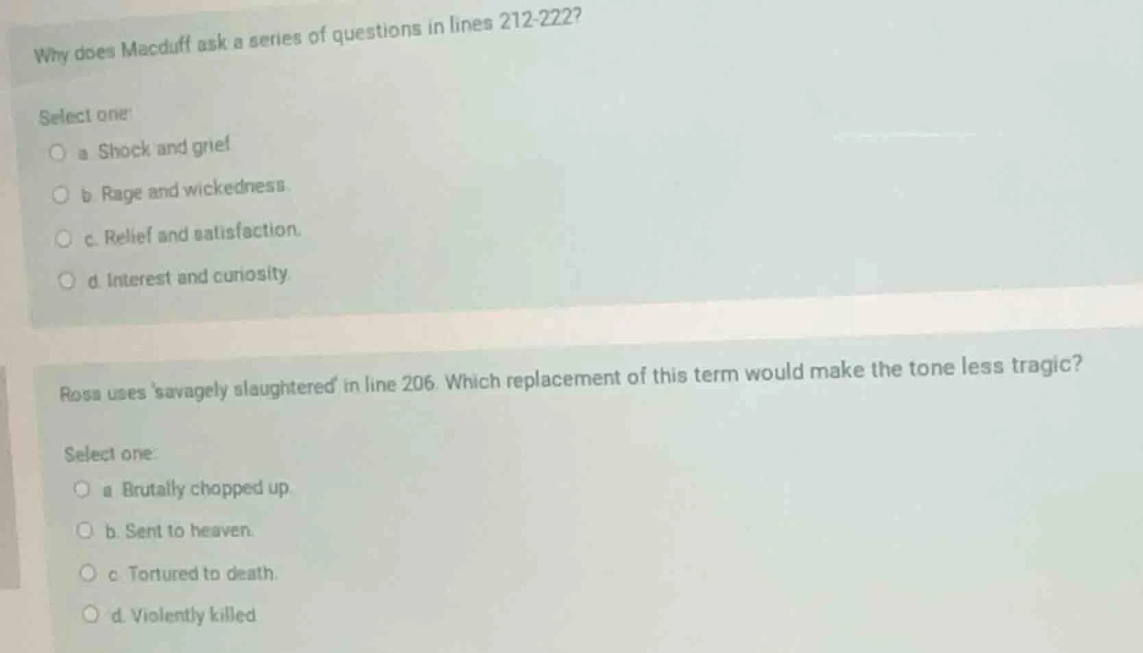 why does macduff ask a series of questions in lines 212-222? select one…