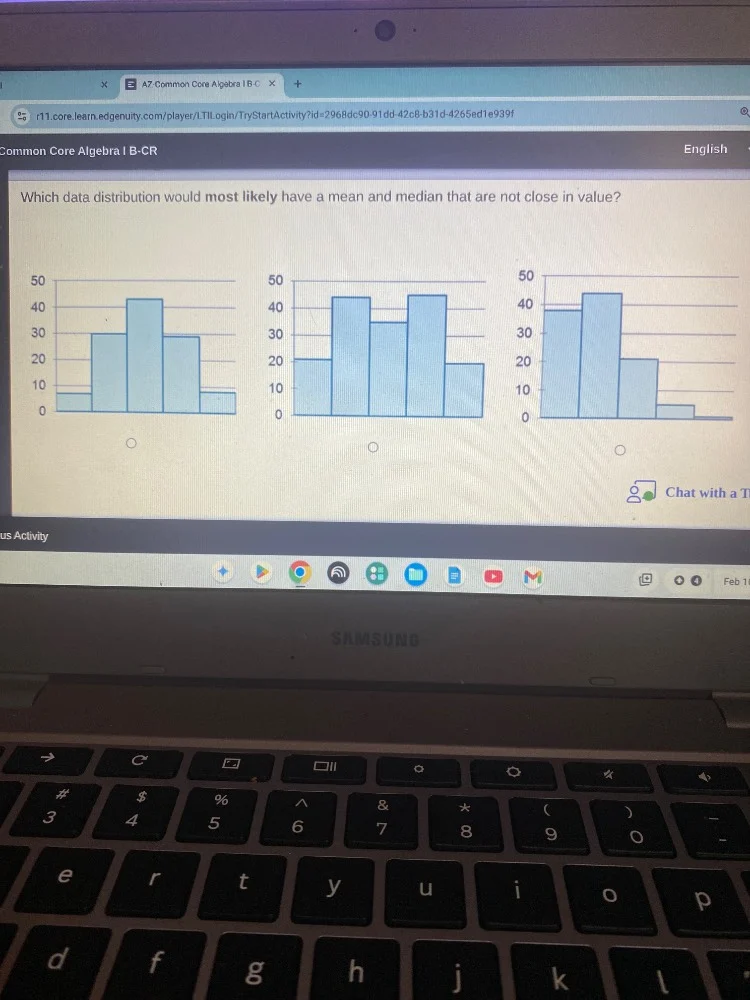common core algebra i b-cr english which data distribution would most l…