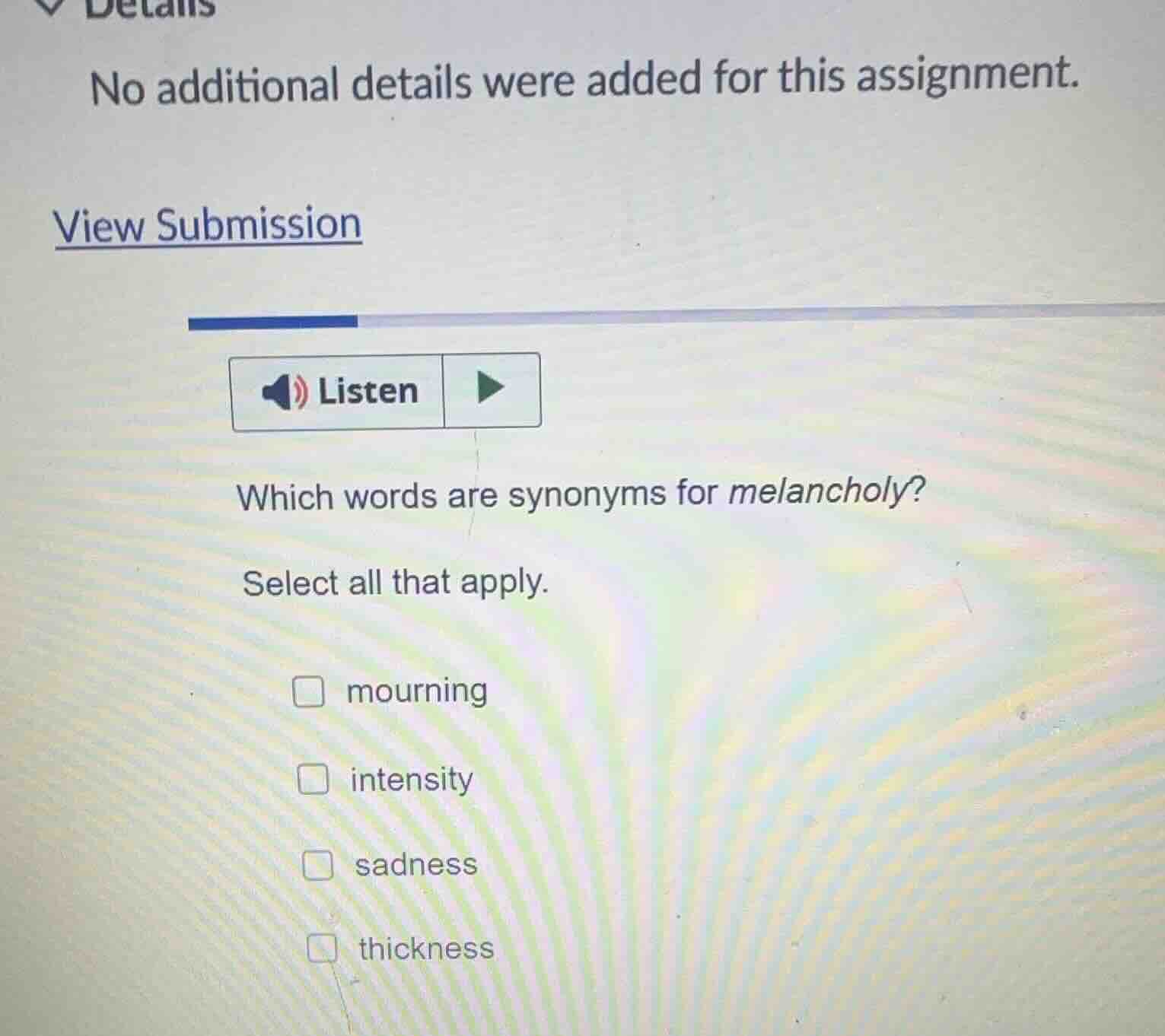 no additional details were added for this assignment. view submission l…