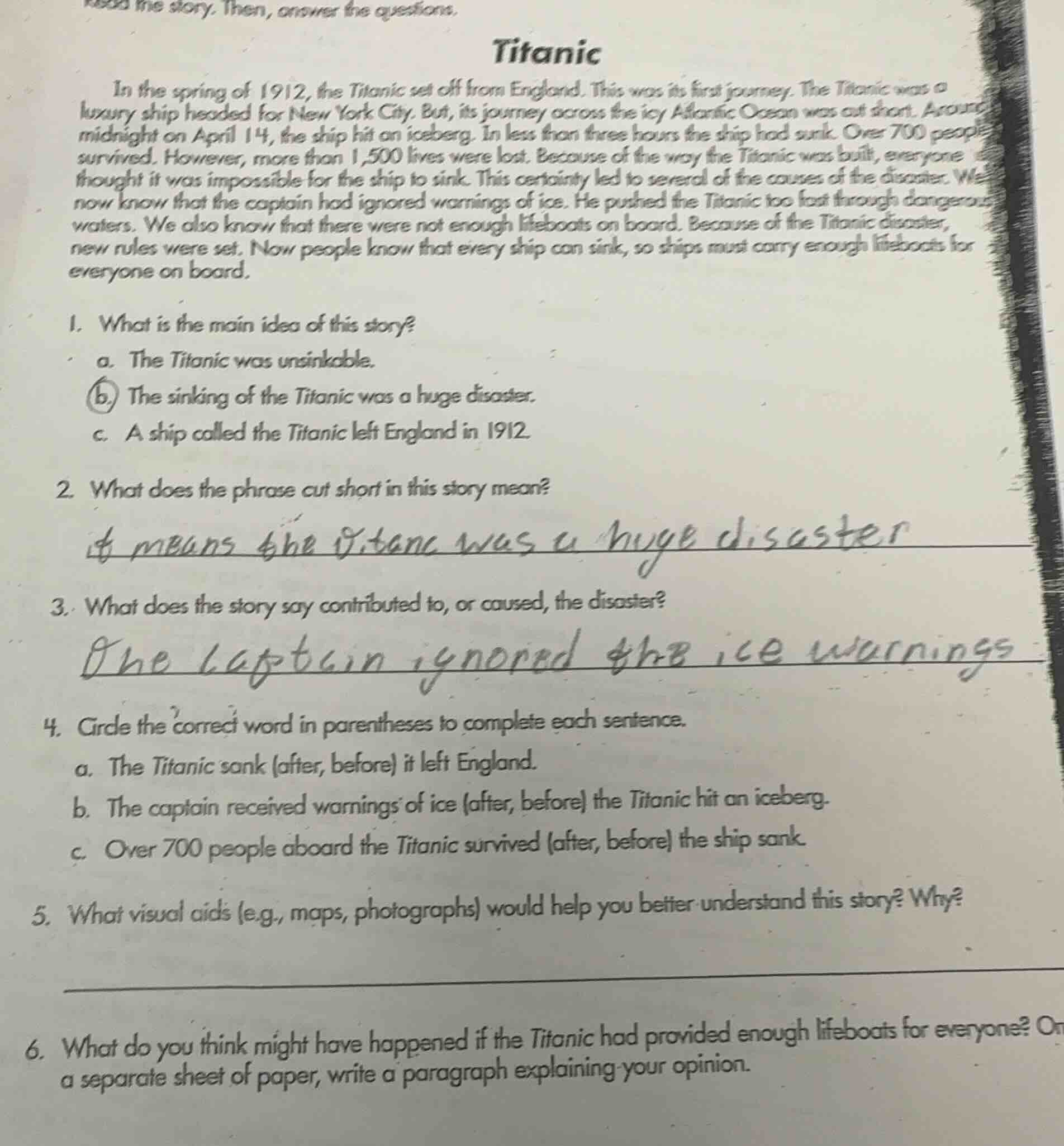 read the story. then, answer the questions.titanicin the spring of 1912…