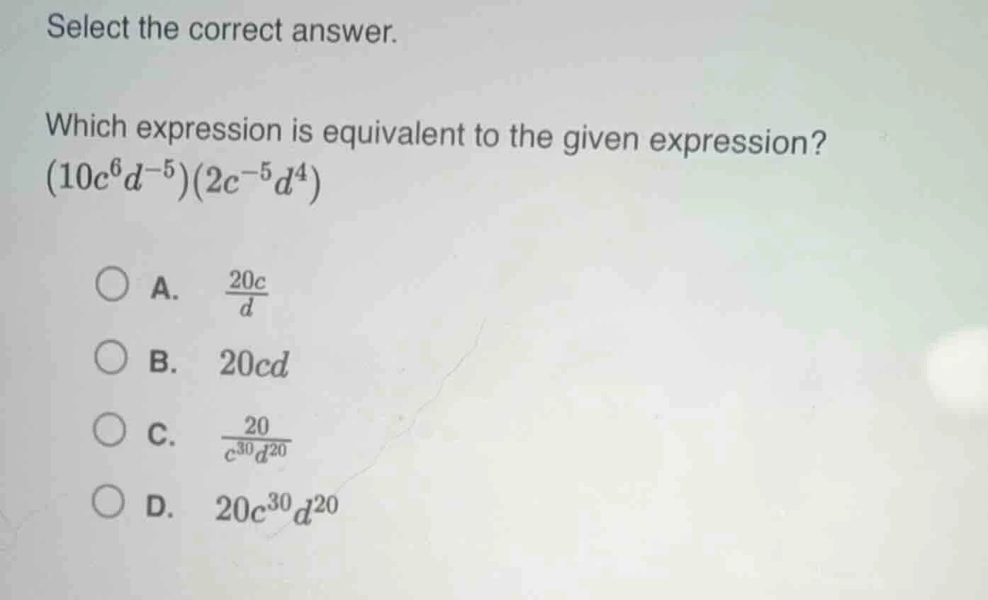 select the correct answer. which expression is equivalent to the given …