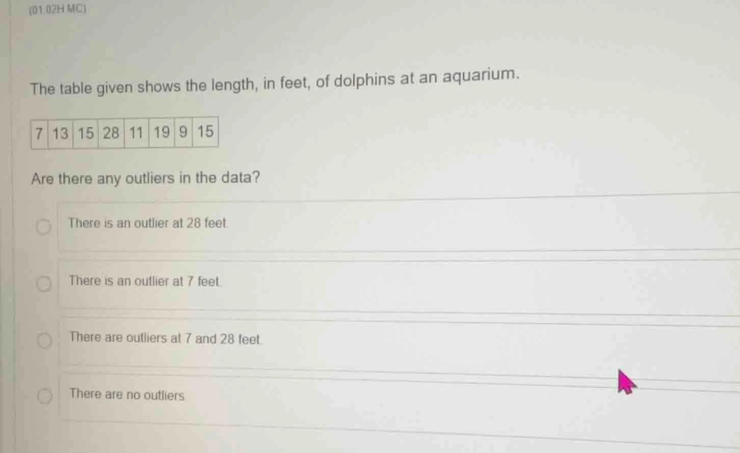 (01.02h mc) the table given shows the length, in feet, of dolphins at a…
