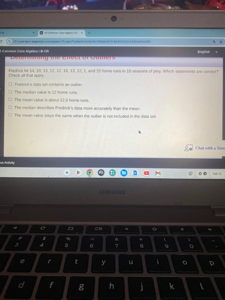 determining the effect of outliers fredrick hit 14, 18, 13, 12, 12, 16,…