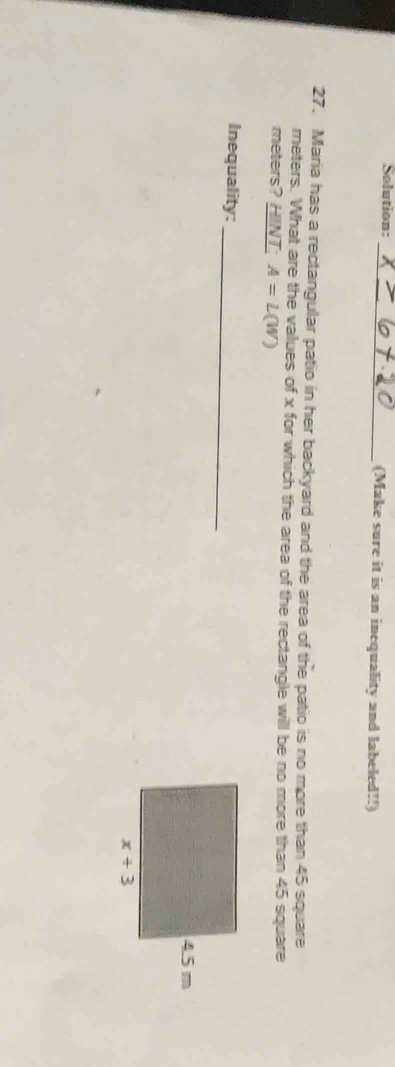 27. maria has a rectangular patio in her backyard and the area of the p…