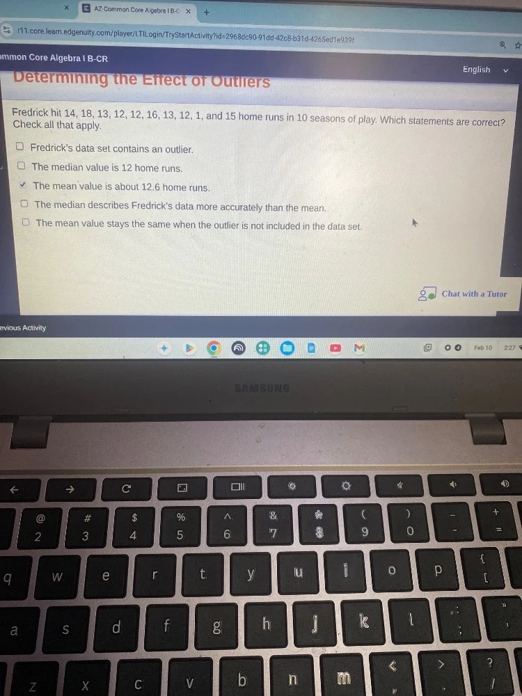 determining the effect of outliers fredrick hit 14, 18, 13, 12, 12, 16,…