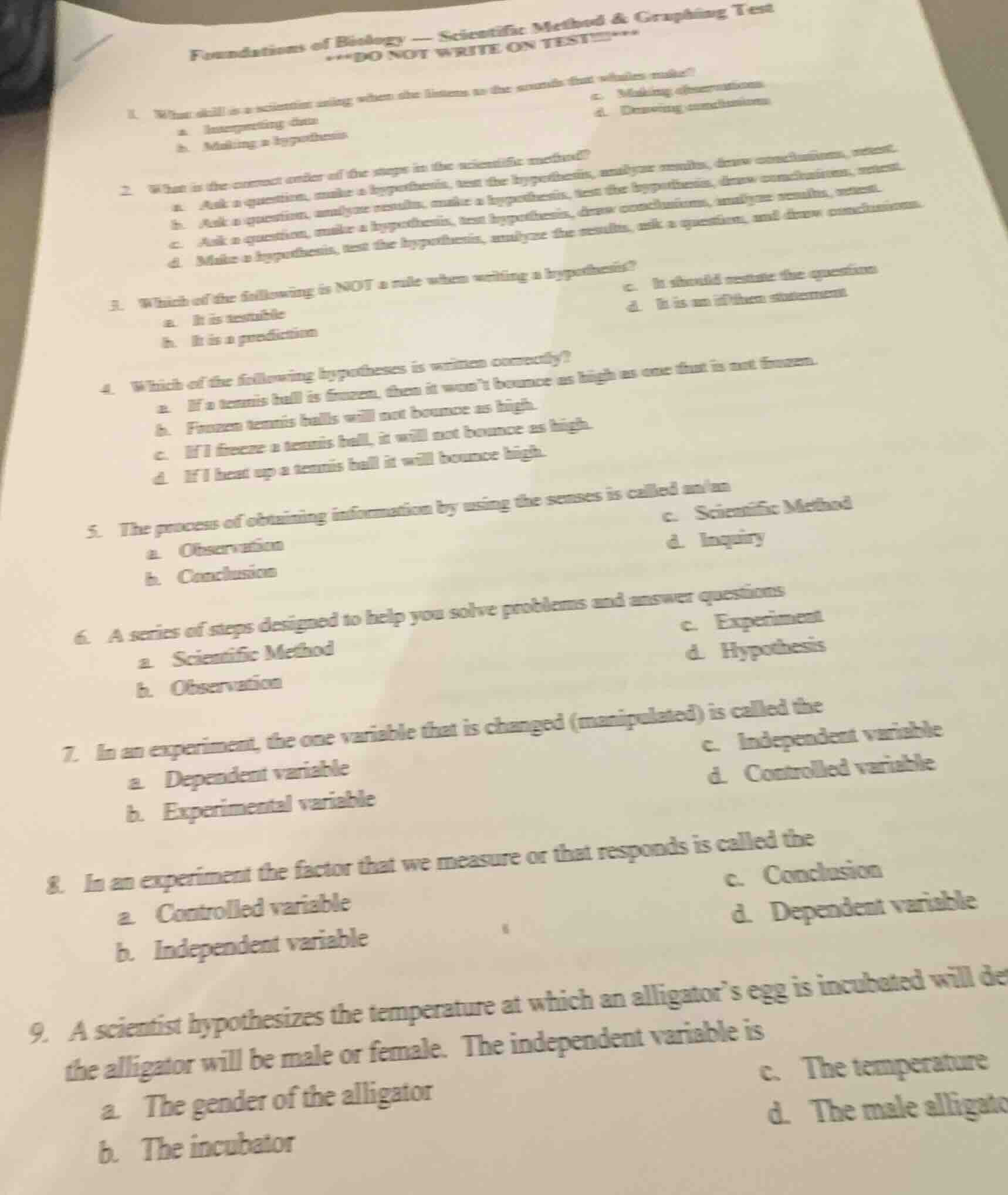 foundations of biology — scientific method & graphing test***do not wri…