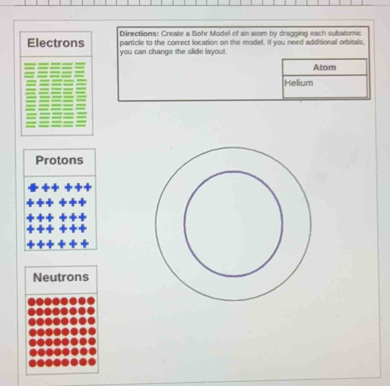 directions: create a bohr model of an atom by dragging each subatomic p…