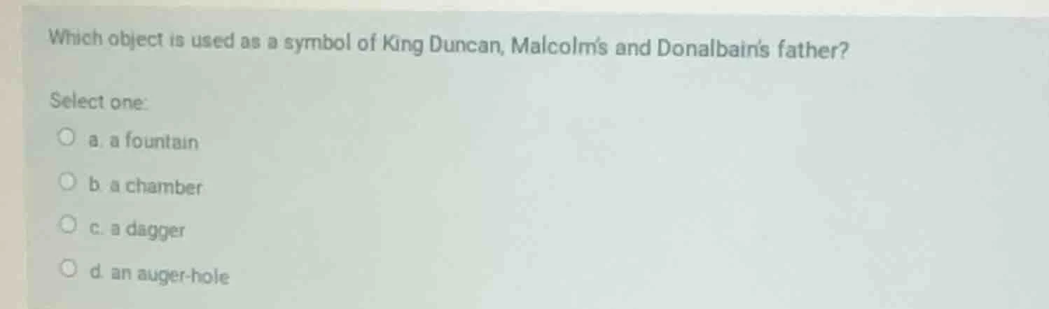which object is used as a symbol of king duncan, malcolms and donalbain…