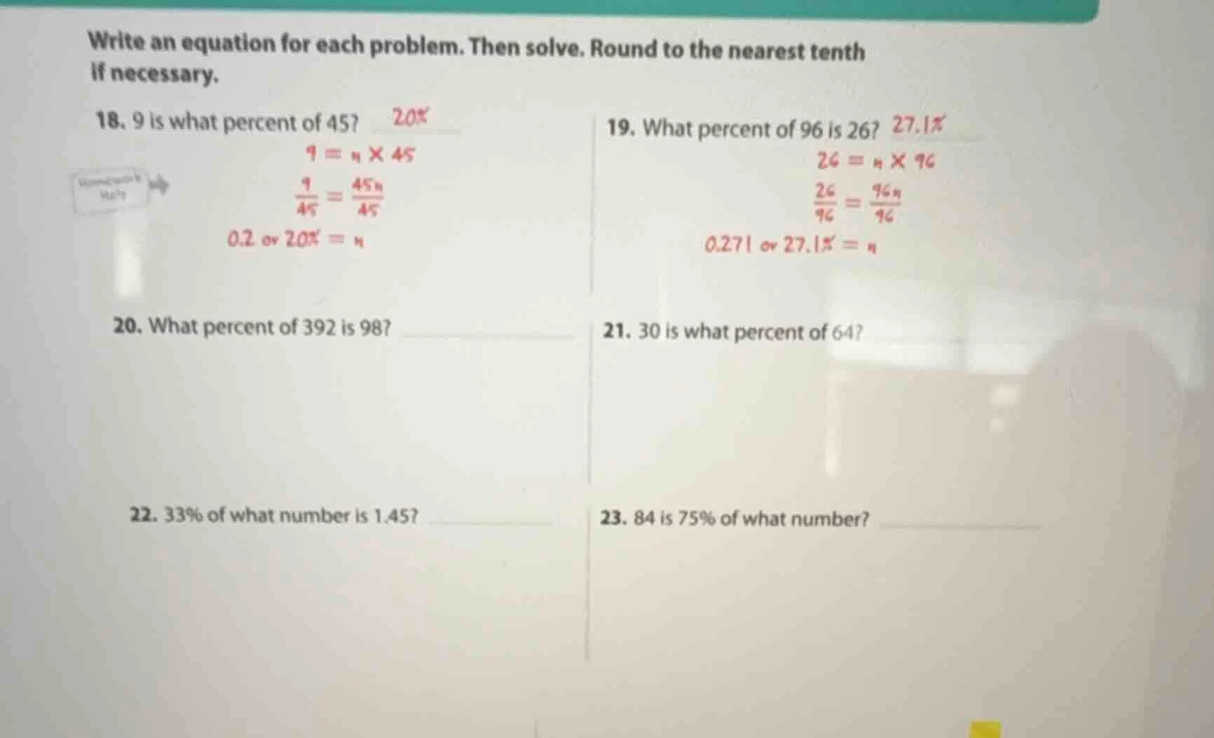 write an equation for each problem. then solve. round to the nearest te…