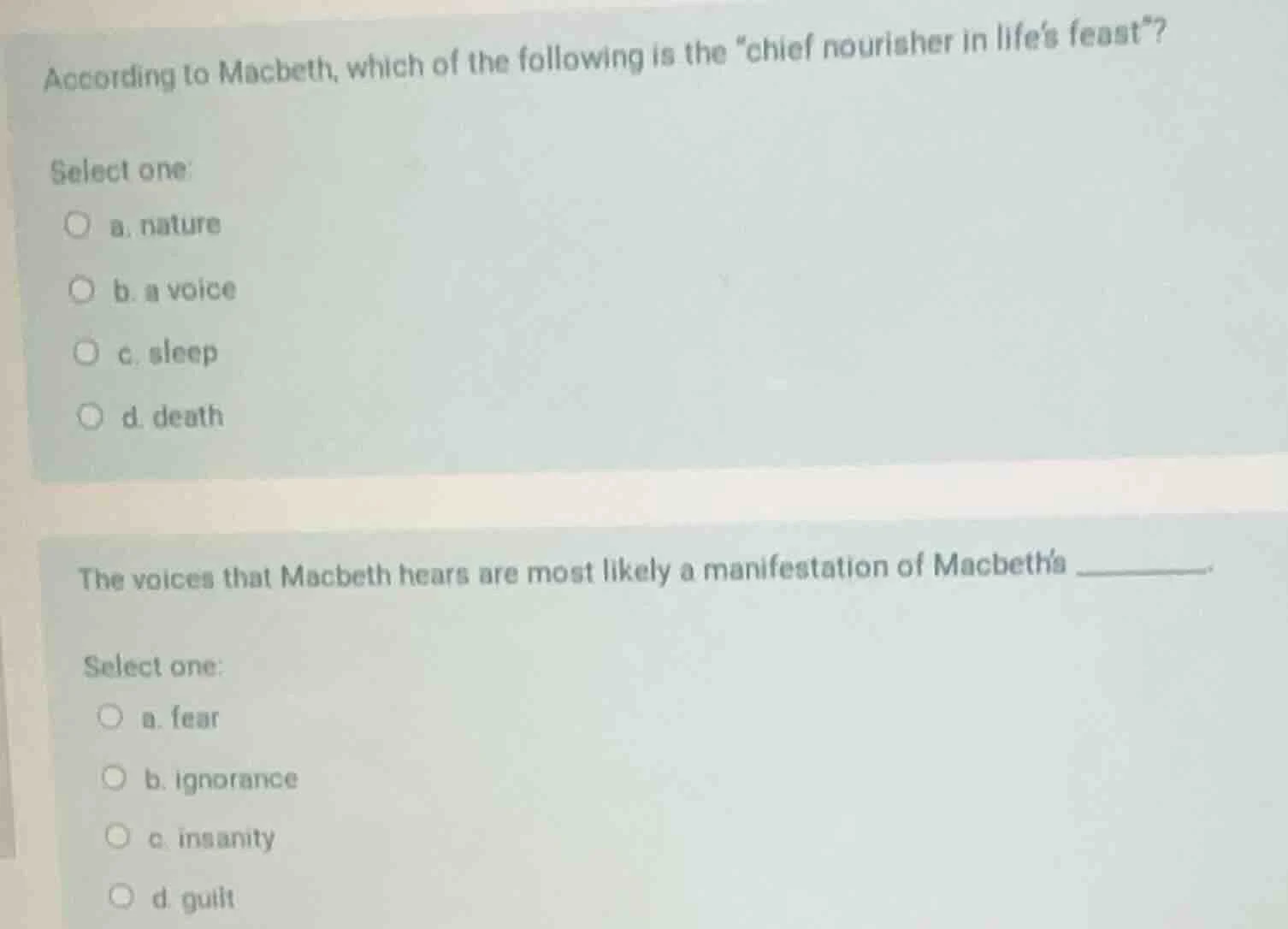 according to macbeth, which of the following is the \chief nourisher in…