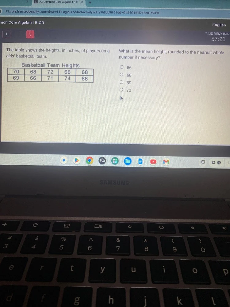 the table shows the heights, in inches, of players on a girls basketbal…