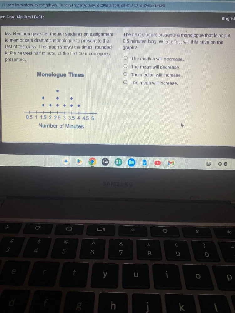 on core algebra i b-cr englis ms. redmon gave her theater students an a…