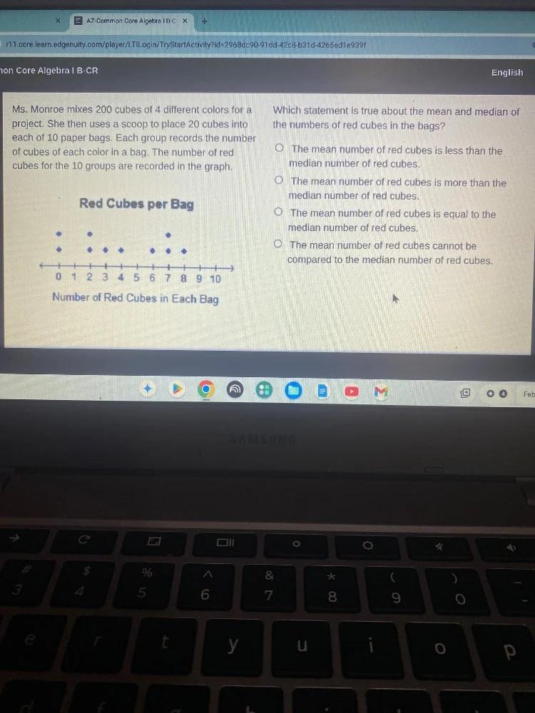 ms. monroe mixes 200 cubes of 4 different colors for a project. she the…