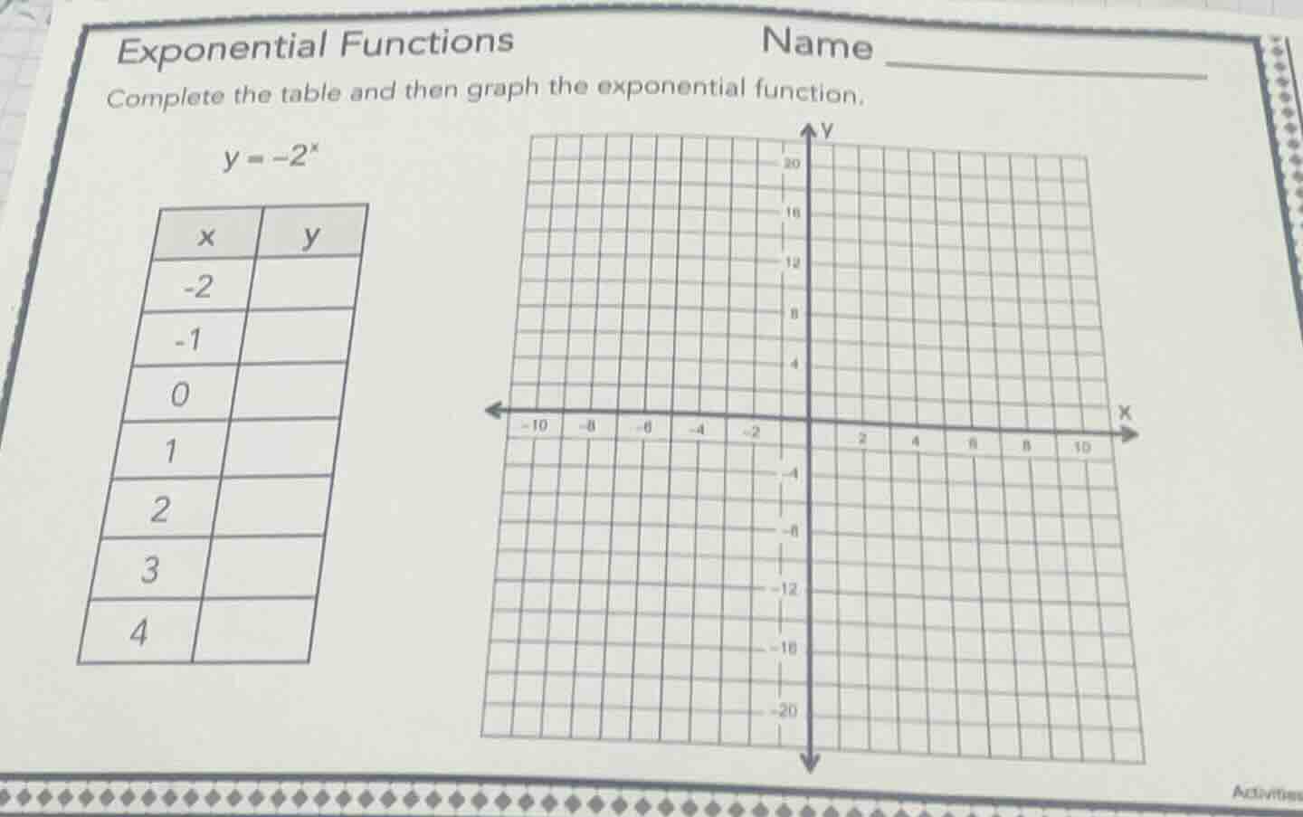 exponential functions name complete the table and then graph the expone…