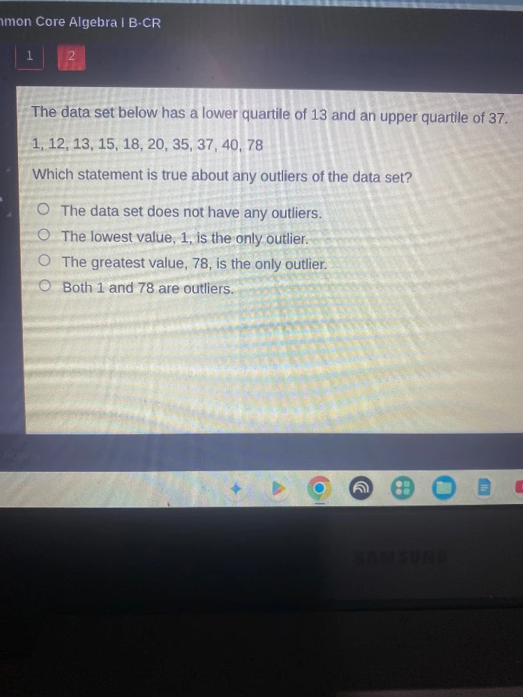 common core algebra i b-cr 2 the data set below has a lower quartile of…