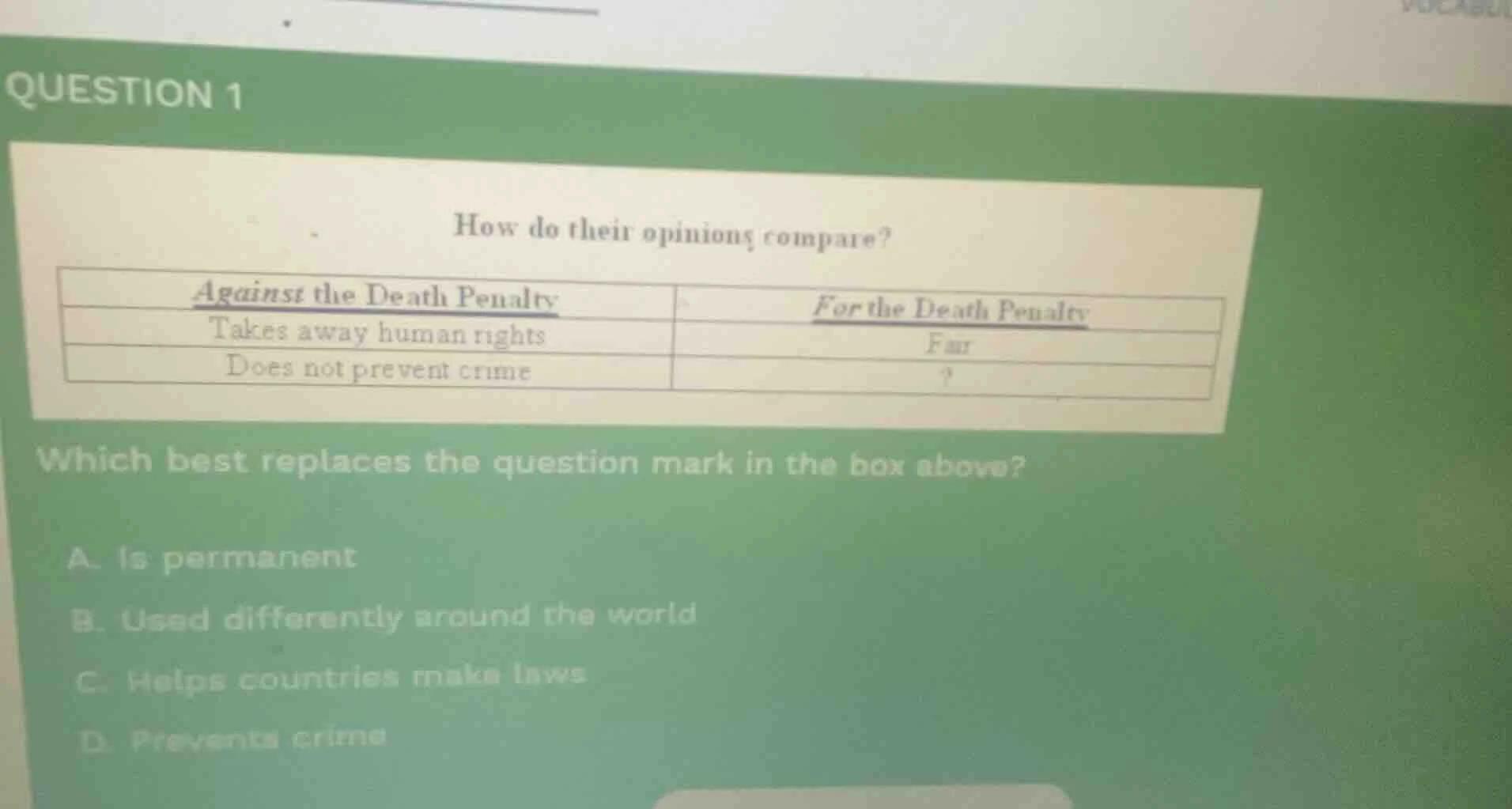 question 1 how do their opinions compare? against the death penalty | f…