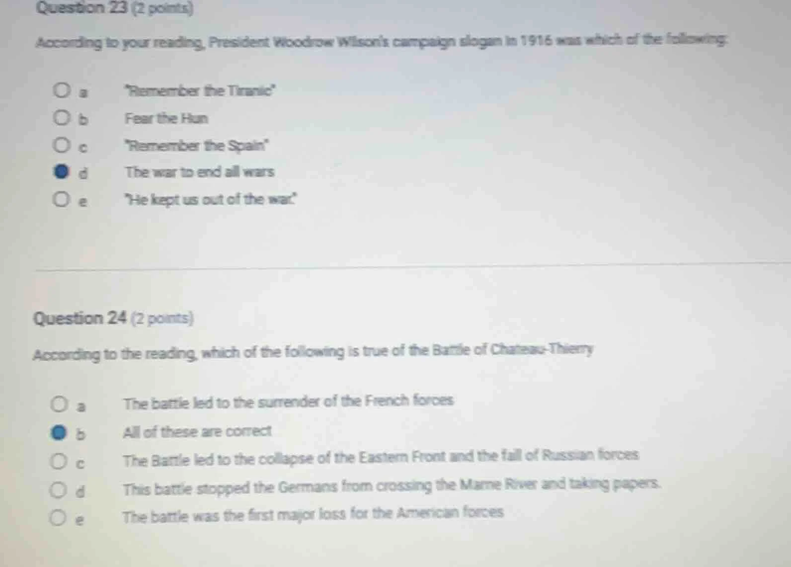 question 23 (2 points)according to your reading, president woodrow wils…