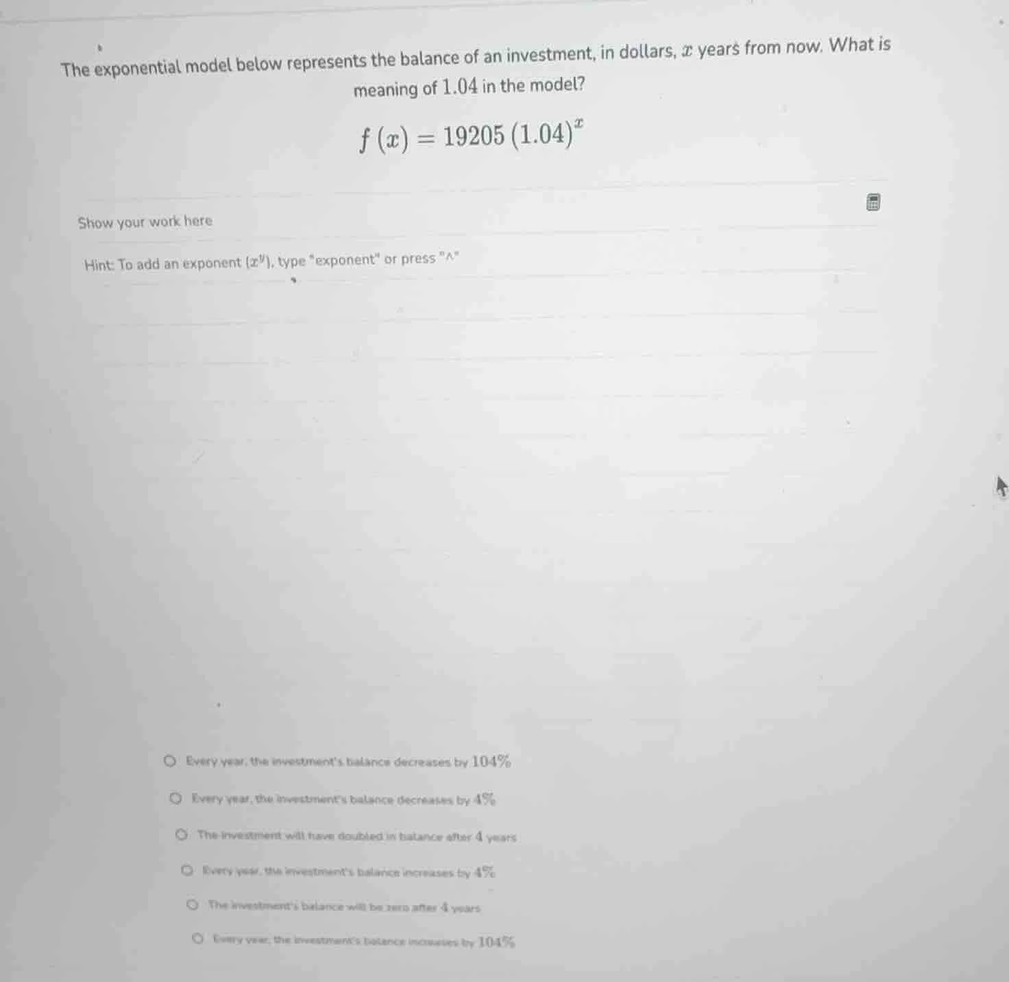 the exponential model below represents the balance of an investment, in…