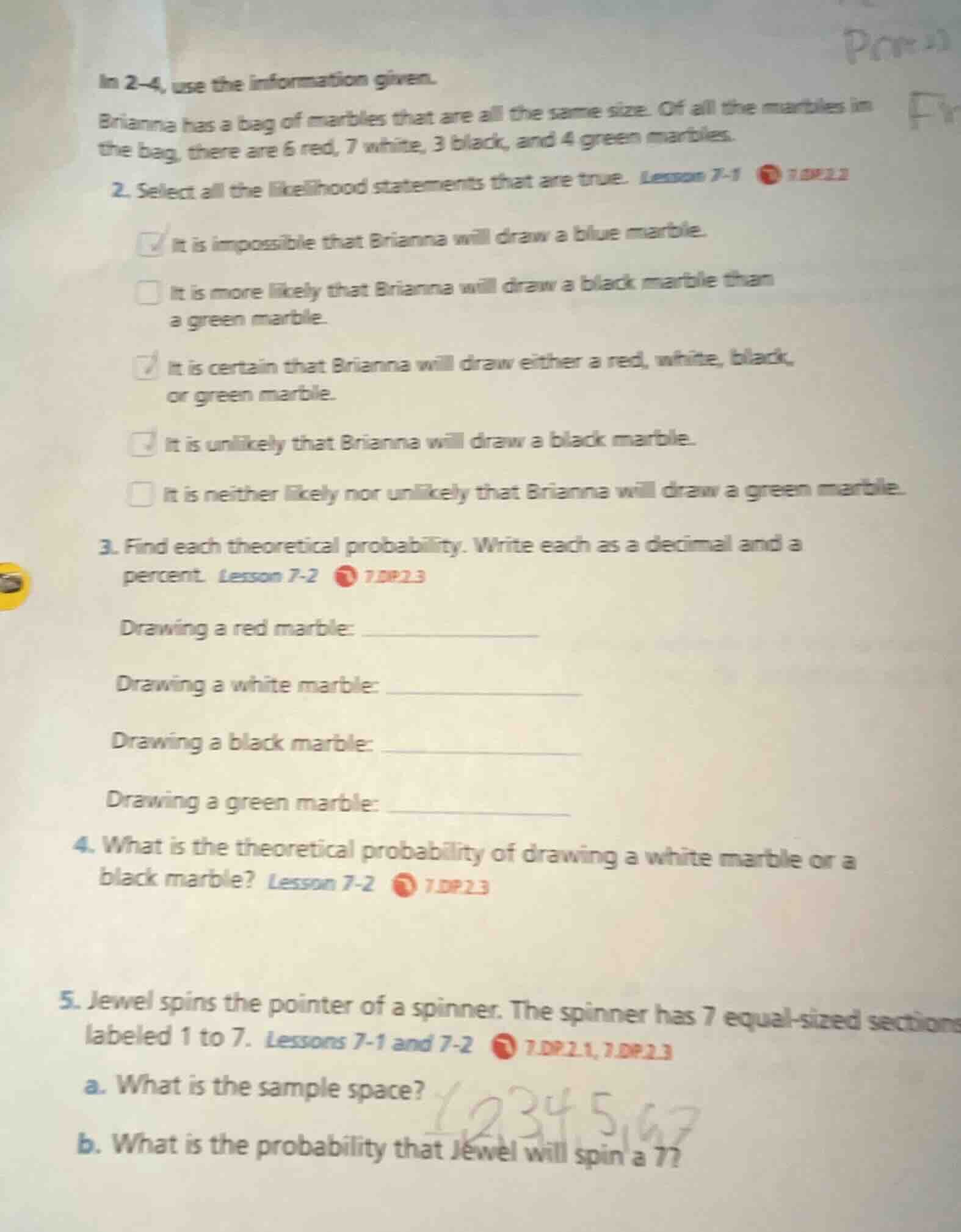 in 2-4, use the information given. brianna has a bag of marbles that ar…