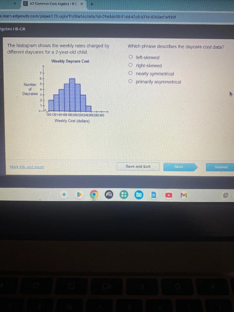 algebra i b-cr the histogram shows the weekly rates charged by differen…